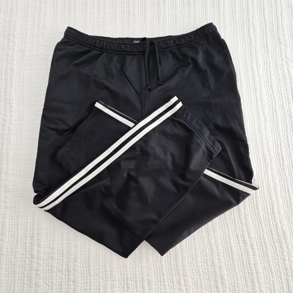 Lands' End Double‎ Stripe Jogger Men's XL (40-42) Black Drawstring Elastic Waist